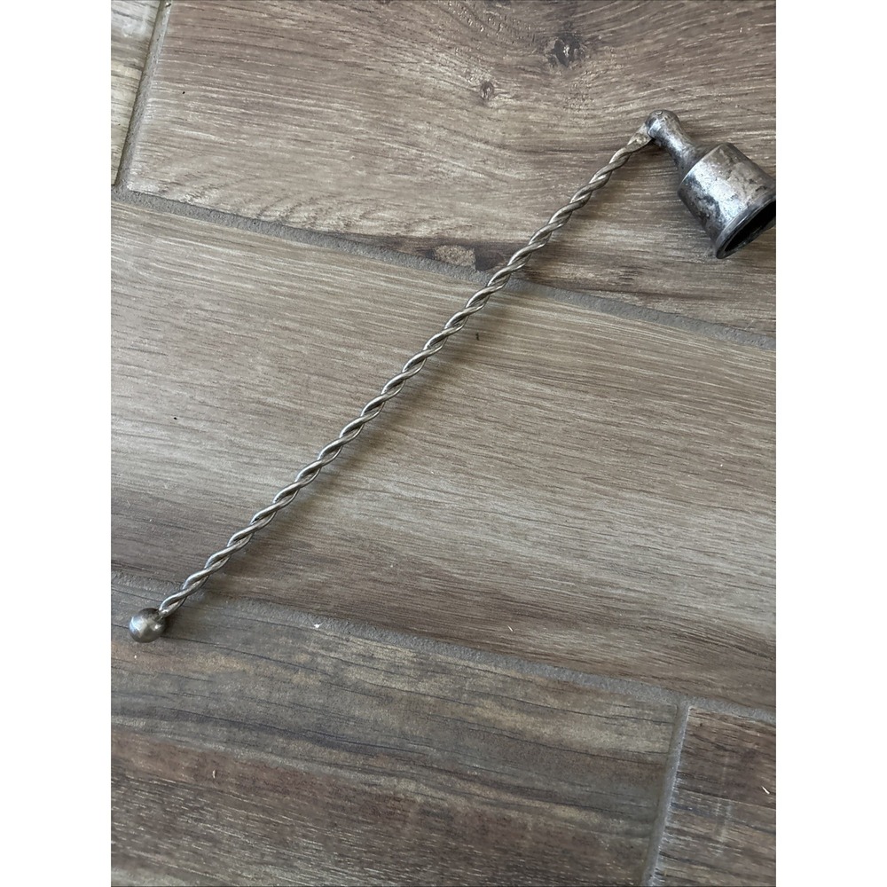 Vintage Metal Candle Snuffer Douser Twisted Handle - Scalloped Rim 12"